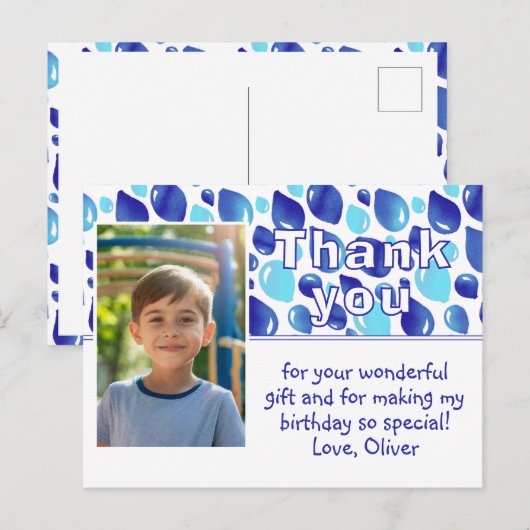 Carte Postale Ballons Bleus Cute Boy Photo Anniversaire Merci (Devant / Derrière)