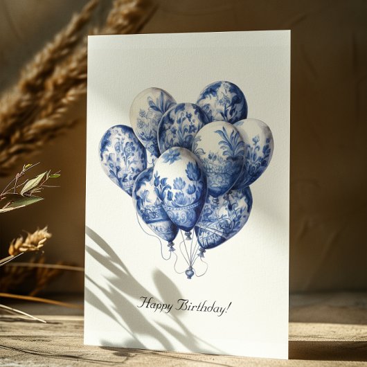 Carte Postale Ballons Bleus Delft, Joyeux anniversaire