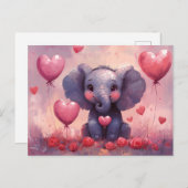 Carte Postale Ballons Coeur de veau Eléphant mignon (Devant / Derrière)