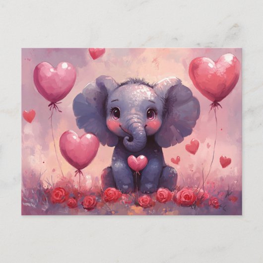 Carte Postale Ballons Coeur de veau Eléphant mignon (Devant)