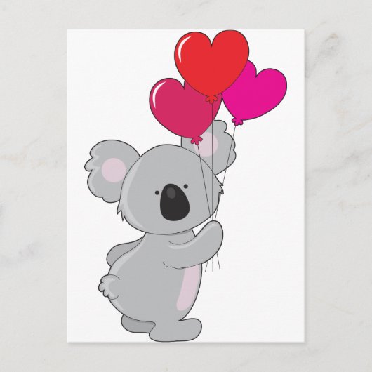 Carte Postale Ballons Coeur Koala (Devant)