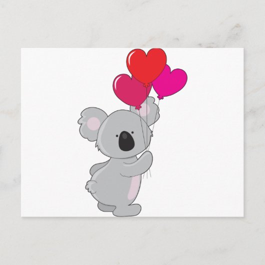 Carte Postale Ballons Coeur Koala (Devant)