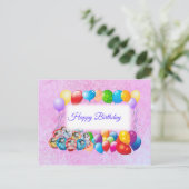 Carte Postale Ballons colorés, Anniversaire Rose (Debout devant)