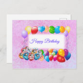 Carte Postale Ballons colorés, Anniversaire Rose (Devant / Derrière)