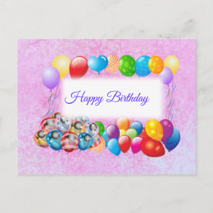 Carte Postale Ballons colorés, Anniversaire Rose