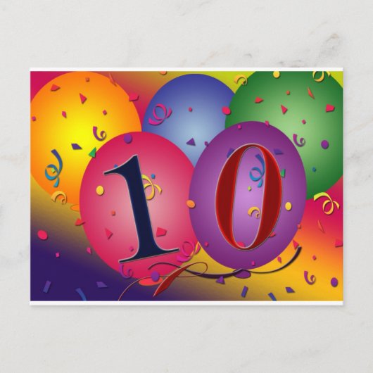 Carte Postale Ballons d'anniversaire de 10 ans ! (Devant)