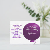 Carte Postale Ballons d'anniversaire violet (Debout devant)