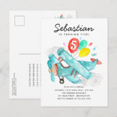 Carte Postale Ballons d'aquarelle mignonne Avion Anniversaire (Devant / Derrière)