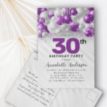 Carte Postale Ballons d'argent violet violet n'importe quel âge<br><div class="desc">Glam moderne violet violet argenté Parties scintillant de ballon étincelant n'importe quel âge Anniversaire Invitation</div>
