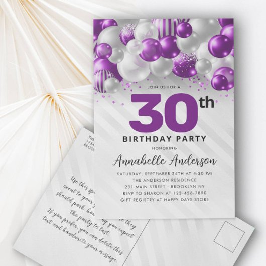 Carte Postale Ballons d'argent violet violet n'importe quel âge