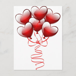 Carte Postale Ballons de coeur d'amour brillant