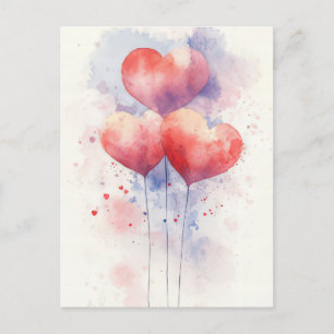 Carte Postale Ballons de coeur en aquarelle rouge Valentine's Gr
