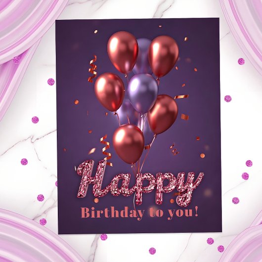 Carte Postale Ballons de fête d'anniversaire vibrants avec confe