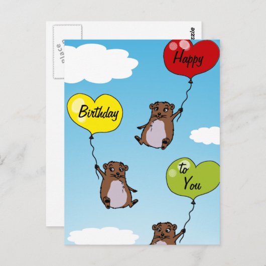 Carte Postale Ballons de hamster, Joyeux anniversaire pour vous (Devant / Derrière)