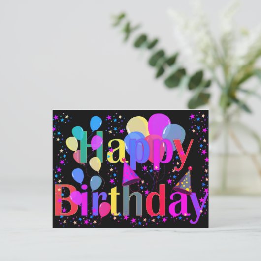 Carte Postale Ballons de joyeux anniversaire avec confettis en f (Debout devant)