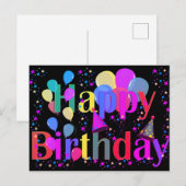 Carte Postale Ballons de Joyeux Anniversaire Confettis Étoile Co (Devant / Derrière)