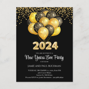 Carte Postale Ballons de la Saint-Sylvestre Gold On Black Party 