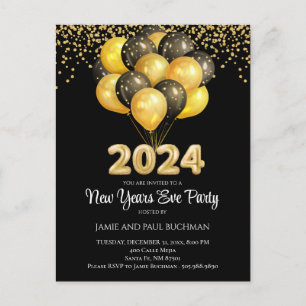 Carte Postale Ballons de la Saint-Sylvestre Gold On Black Party