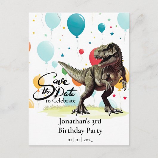 Carte Postale Ballons Dinosaur T-Rex Enregistrer la date (Devant)