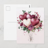 Carte Postale Ballons et fleurs Salutation de Saint Valentin (Devant / Derrière)
