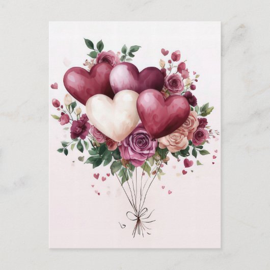 Carte Postale Ballons et fleurs Salutation de Saint Valentin (Devant)