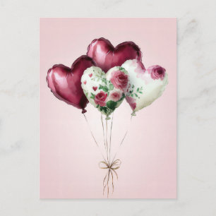 Carte Postale Ballons et fleurs Salutation de Saint Valentin