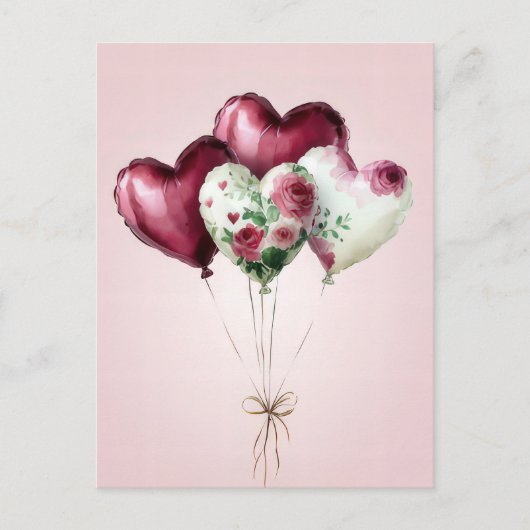 Carte Postale Ballons et fleurs Salutation de Saint Valentin (Devant)