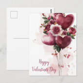 Carte Postale Ballons et fleurs Salutation de Saint Valentin (Devant / Derrière)