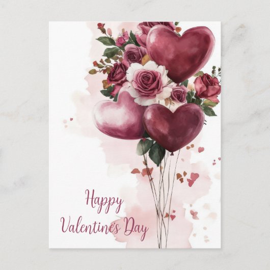 Carte Postale Ballons et fleurs Salutation de Saint Valentin (Devant)