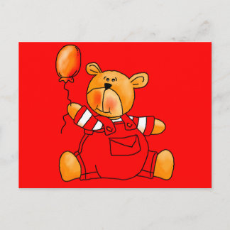 Carte Postale Ballons Ours Rouge pour Enfants