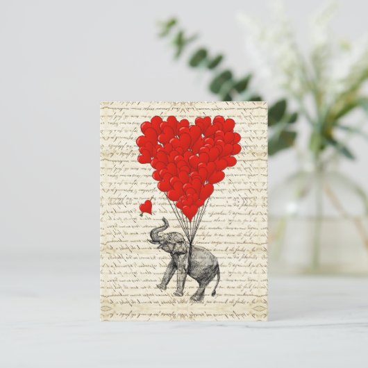 Carte Postale Ballons romantiques d'éléphant et de coeur (Debout devant)