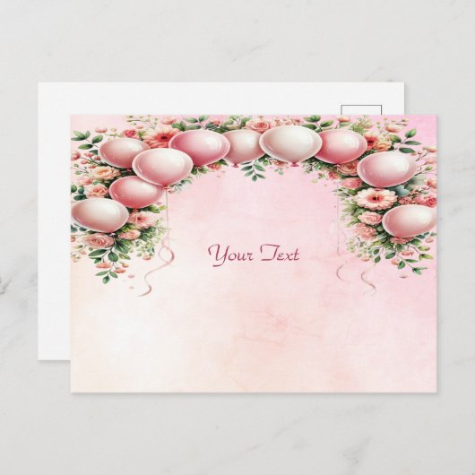 Carte postale Ballons roses (Devant / Derrière)