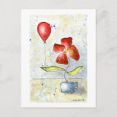 Carte postale Ballons rouges et aquarelle à fleurs (Devant)