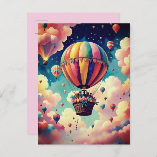 Carte Postale Balloon à air chaud qui s'envole à travers Cotton (Devant / Derrière)