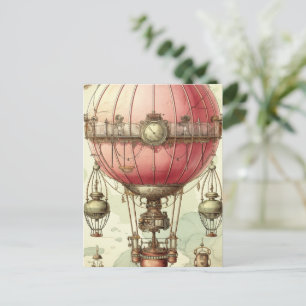 Carte Postale Balloon à air chaud rose vapeur vintage (2)