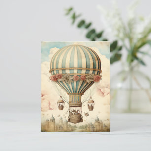 Carte Postale Balloon à air chaud vintage Floral Bleu