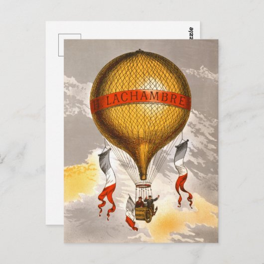 Carte Postale Balloon antique intitulé "H. Lachambre", 1880 (Devant / Derrière)