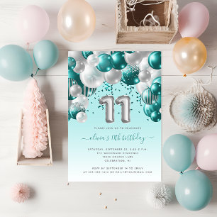 Carte Postale Balloon Arch Turquoise Argent 11e fête d'anniversa