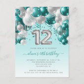 Carte Postale Balloon Arch Turquoise Argent 12e fête d'anniversa (Devant)