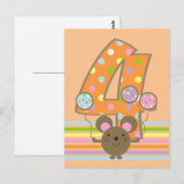 Carte postale Balloon Mouse Orange 4e anniversaire (Devant / Derrière)