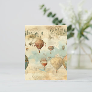 Carte Postale Balloon vintage à air chaud dans un paysage serein