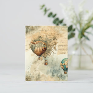 Carte Postale Balloon vintage à air chaud dans un paysage serein