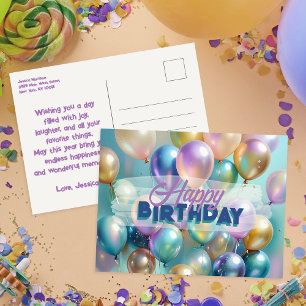 Carte Postale Balloons Colorés Lumineux Fêtards Anniversaire Vib