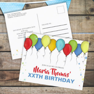 Carte Postale Balloons d'anniversaire Confetti Fête moderne Cute
