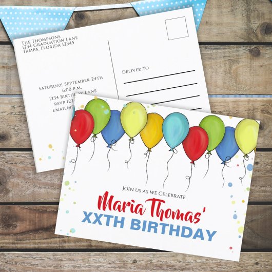 Carte Postale Balloons d'anniversaire Confetti Fête moderne Cute