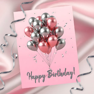 Carte Postale Balloons élégants rose gold et argent pour anniver