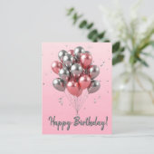 Carte Postale Balloons élégants rose gold et argent pour anniver (Debout devant)