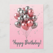 Carte Postale Balloons élégants rose gold et argent pour anniver (Devant)