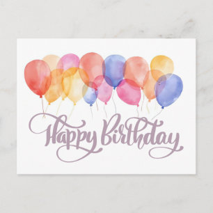 Carte Postale Balloons Joyeux Anniversaire Aquarelle Fête