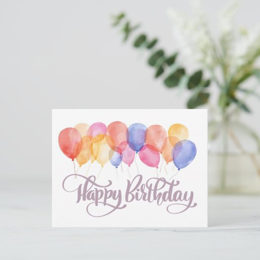 Carte Postale Balloons Joyeux Anniversaire Aquarelle Vacances (Debout devant)